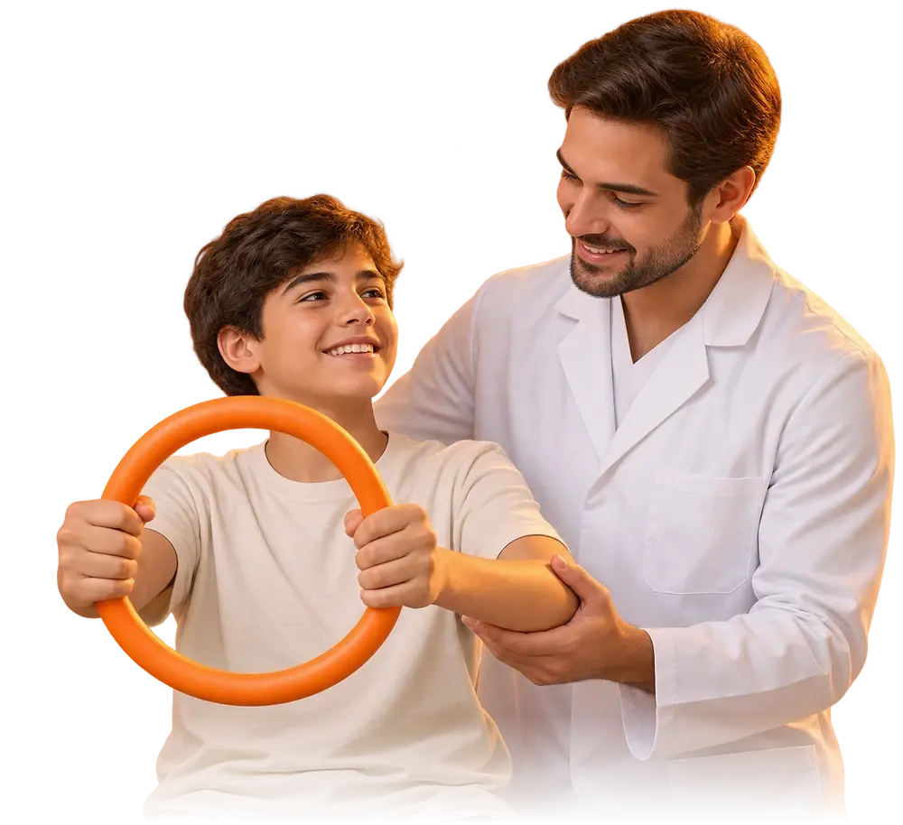 Cena ilustrativa gerada por IA representando o acompanhamento de distrofias musculares.