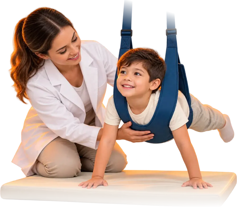 Cena ilustrativa gerada por IA representando o acompanhamento de hipotonia.